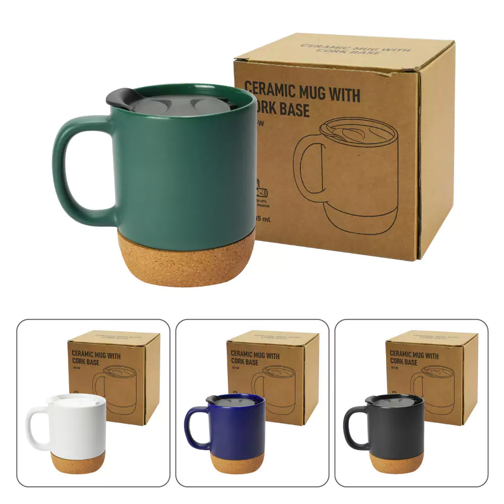Ceramic Mug with Lid & Cork Base – 385 ml