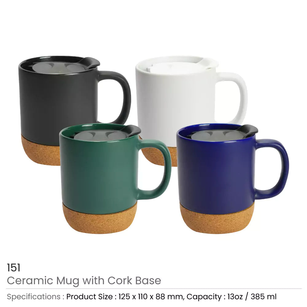 Ceramic Mug with Lid & Cork Base – 385 ml