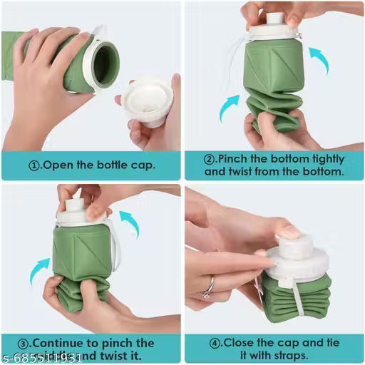 Folding Silicone Water Bottle Portable Sports Travel Cup for Hiking, Running, Camping & Cycling – Compact, Lightweight & Leakproof (600ml) (Pack Of 1)