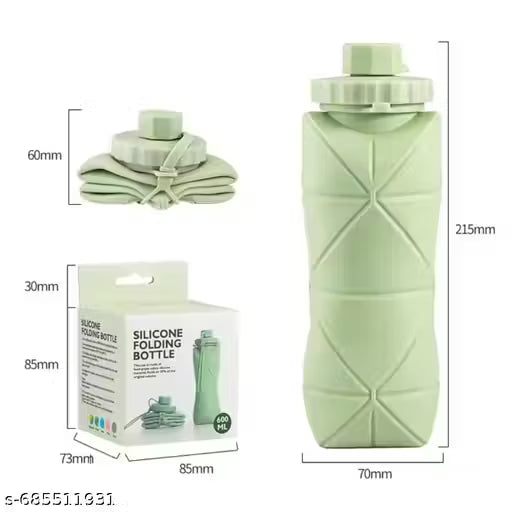 Folding Silicone Water Bottle Portable Sports Travel Cup for Hiking, Running, Camping & Cycling – Compact, Lightweight & Leakproof (600ml) (Pack Of 1)