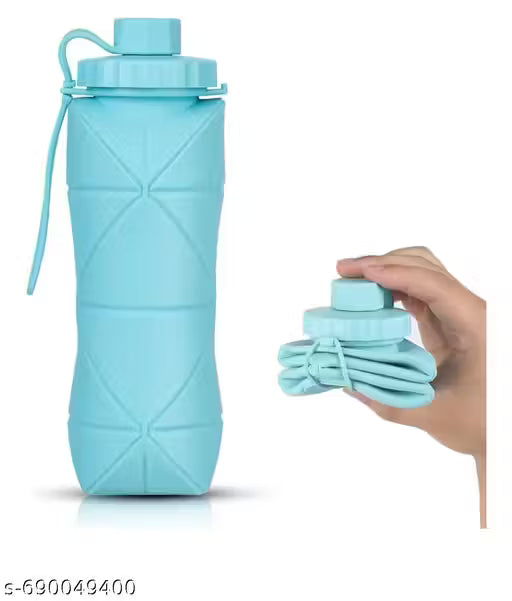 Folding Silicone Water Bottle Portable Sports Travel Cup for Hiking, Running, Camping & Cycling – Compact, Lightweight & Leakproof (600ml) (Pack Of 1)