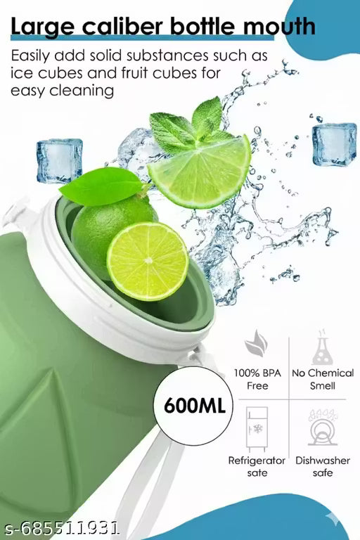 Folding Silicone Water Bottle Portable Sports Travel Cup for Hiking, Running, Camping & Cycling – Compact, Lightweight & Leakproof (600ml) (Pack Of 1)